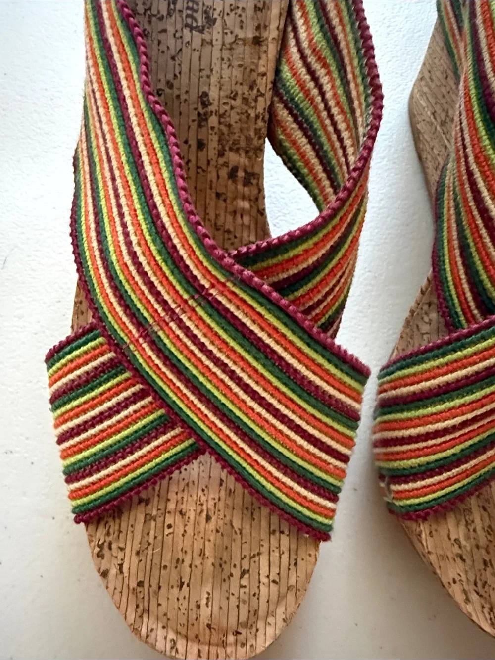 Lucky Brand Multicolor Striped Wedge Sandals with Pink Trim